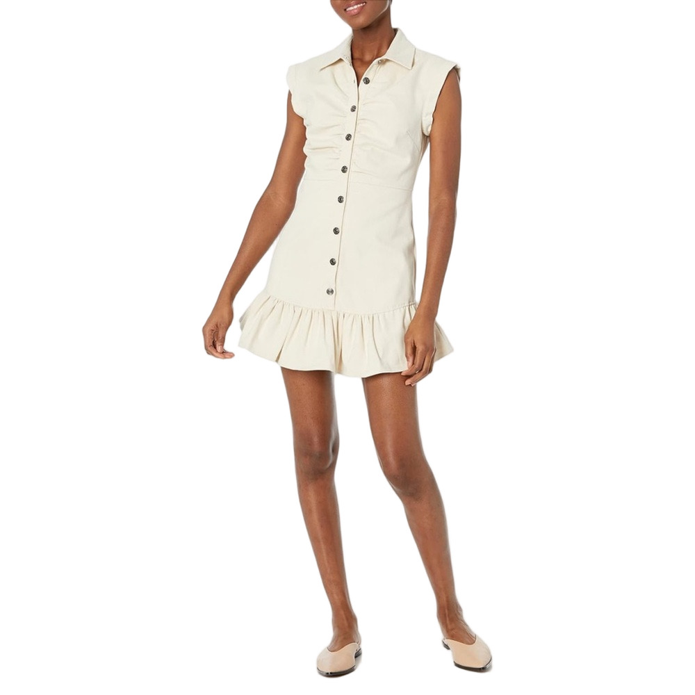 ⛵️Likely  Ruby Cream/ivory  cotton denim ruffle mini Dress size 14 NWT..